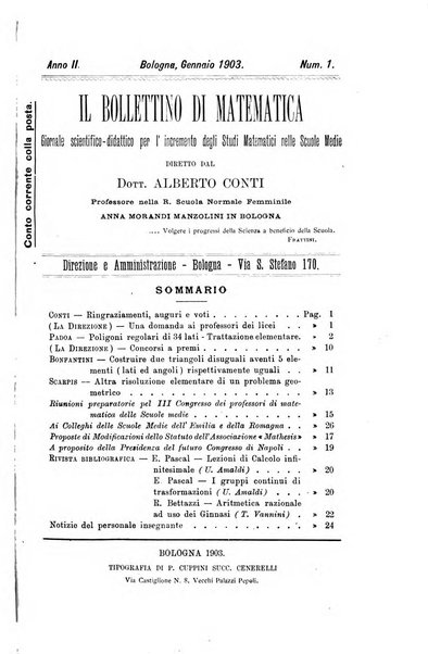 Bollettino di matematica giornale scientifico didattico per l'incremento degli studi matematici nelle scuole medie