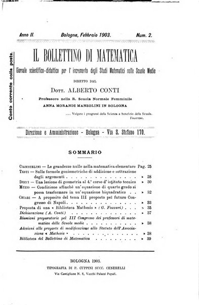 Bollettino di matematica giornale scientifico didattico per l'incremento degli studi matematici nelle scuole medie