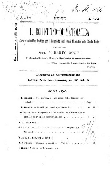 Bollettino di matematica giornale scientifico didattico per l'incremento degli studi matematici nelle scuole medie