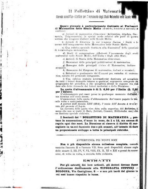 Bollettino di matematica giornale scientifico didattico per l'incremento degli studi matematici nelle scuole medie