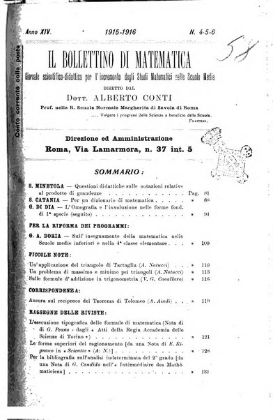 Bollettino di matematica giornale scientifico didattico per l'incremento degli studi matematici nelle scuole medie