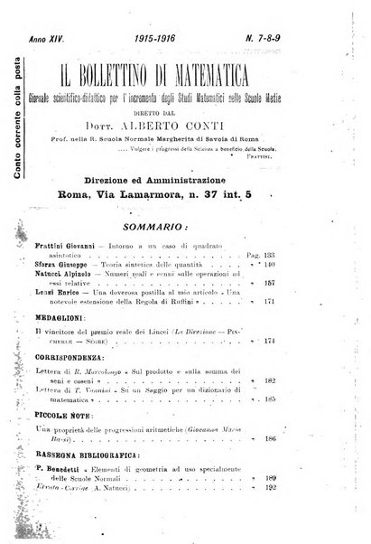 Bollettino di matematica giornale scientifico didattico per l'incremento degli studi matematici nelle scuole medie