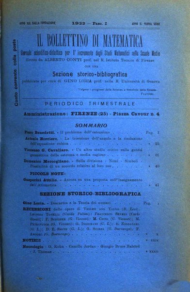 Bollettino di matematica giornale scientifico didattico per l'incremento degli studi matematici nelle scuole medie