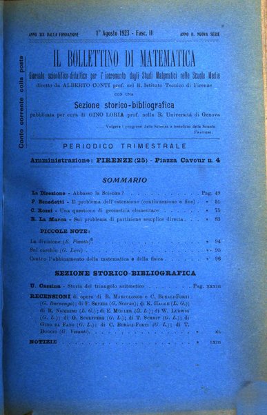 Bollettino di matematica giornale scientifico didattico per l'incremento degli studi matematici nelle scuole medie