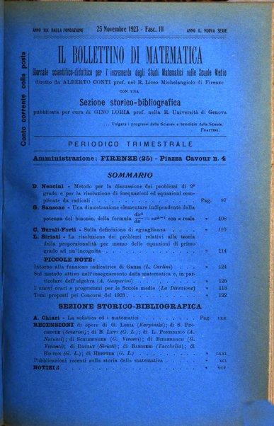 Bollettino di matematica giornale scientifico didattico per l'incremento degli studi matematici nelle scuole medie