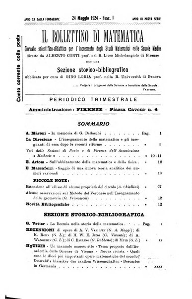 Bollettino di matematica giornale scientifico didattico per l'incremento degli studi matematici nelle scuole medie