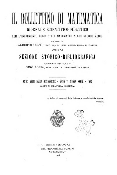 Bollettino di matematica giornale scientifico didattico per l'incremento degli studi matematici nelle scuole medie