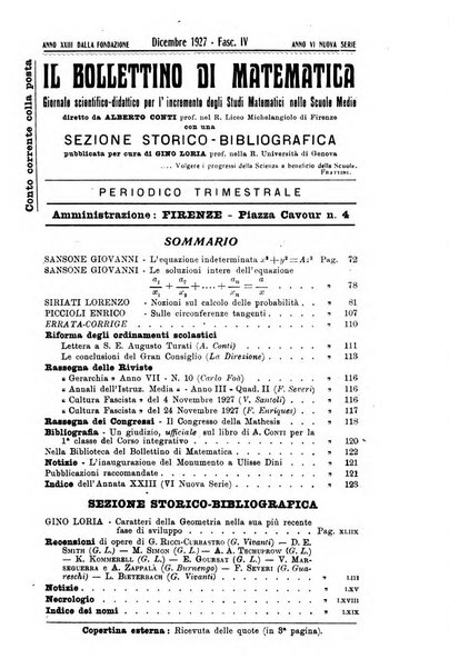 Bollettino di matematica giornale scientifico didattico per l'incremento degli studi matematici nelle scuole medie