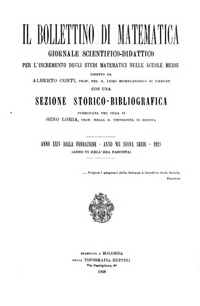 Bollettino di matematica giornale scientifico didattico per l'incremento degli studi matematici nelle scuole medie