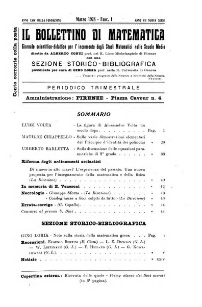 Bollettino di matematica giornale scientifico didattico per l'incremento degli studi matematici nelle scuole medie