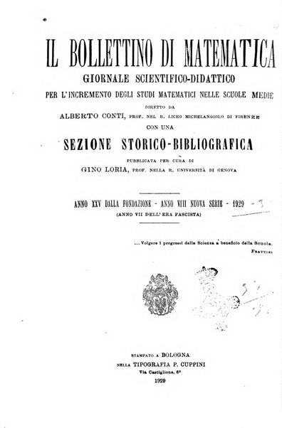 Bollettino di matematica giornale scientifico didattico per l'incremento degli studi matematici nelle scuole medie