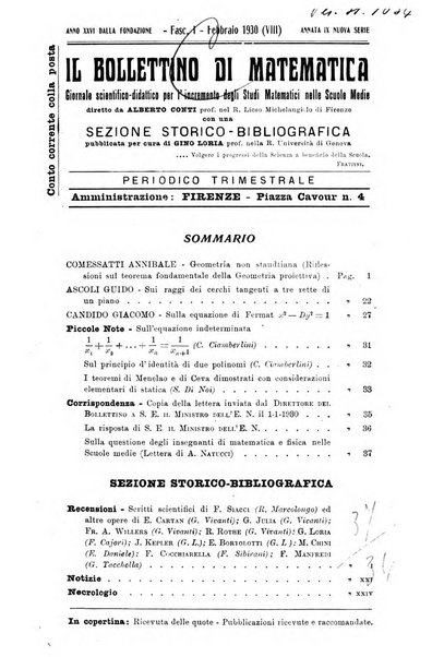 Bollettino di matematica giornale scientifico didattico per l'incremento degli studi matematici nelle scuole medie