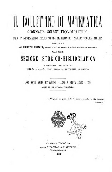 Bollettino di matematica giornale scientifico didattico per l'incremento degli studi matematici nelle scuole medie