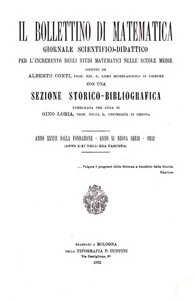 Bollettino di matematica giornale scientifico didattico per l'incremento degli studi matematici nelle scuole medie