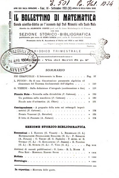 Bollettino di matematica giornale scientifico didattico per l'incremento degli studi matematici nelle scuole medie