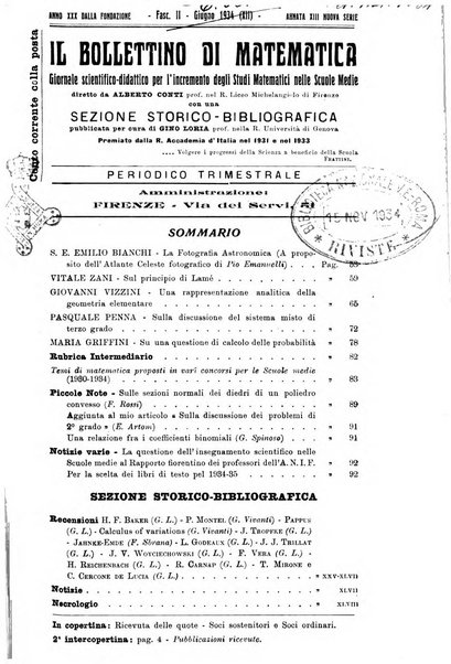 Bollettino di matematica giornale scientifico didattico per l'incremento degli studi matematici nelle scuole medie