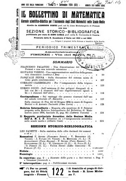 Bollettino di matematica giornale scientifico didattico per l'incremento degli studi matematici nelle scuole medie