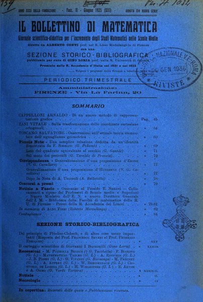 Bollettino di matematica giornale scientifico didattico per l'incremento degli studi matematici nelle scuole medie