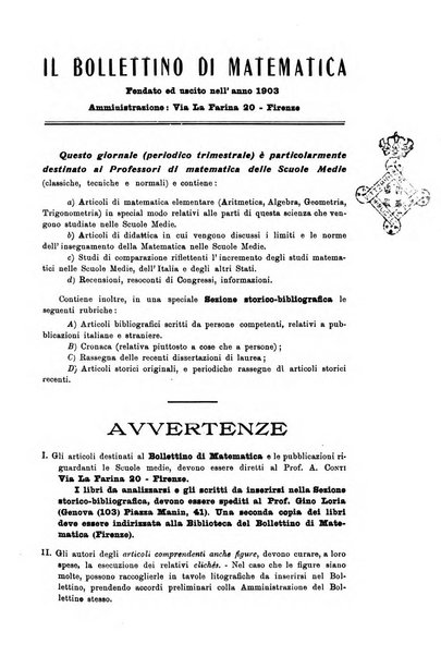 Bollettino di matematica giornale scientifico didattico per l'incremento degli studi matematici nelle scuole medie