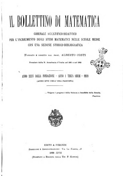 Bollettino di matematica giornale scientifico didattico per l'incremento degli studi matematici nelle scuole medie