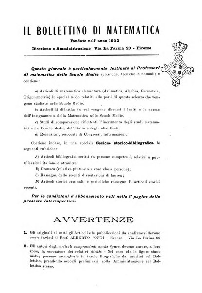 Bollettino di matematica giornale scientifico didattico per l'incremento degli studi matematici nelle scuole medie