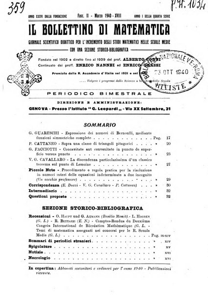 Bollettino di matematica giornale scientifico didattico per l'incremento degli studi matematici nelle scuole medie