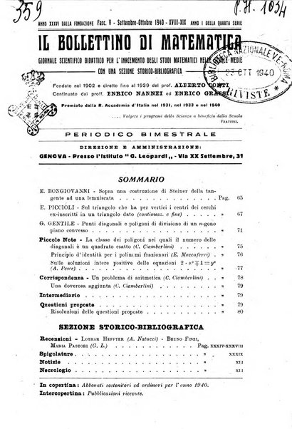 Bollettino di matematica giornale scientifico didattico per l'incremento degli studi matematici nelle scuole medie