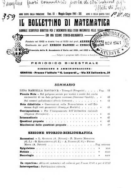 Bollettino di matematica giornale scientifico didattico per l'incremento degli studi matematici nelle scuole medie