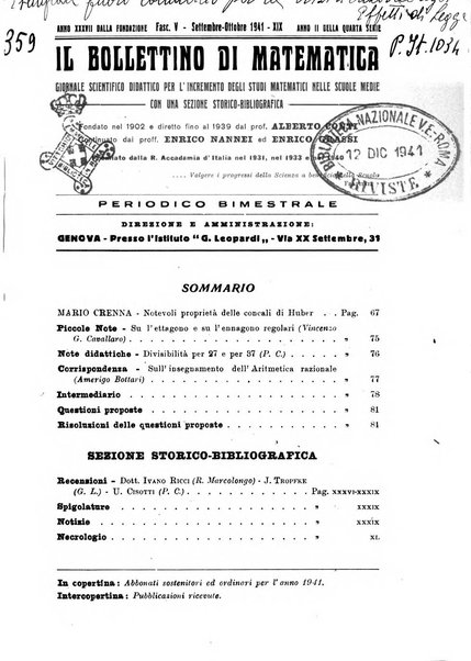 Bollettino di matematica giornale scientifico didattico per l'incremento degli studi matematici nelle scuole medie