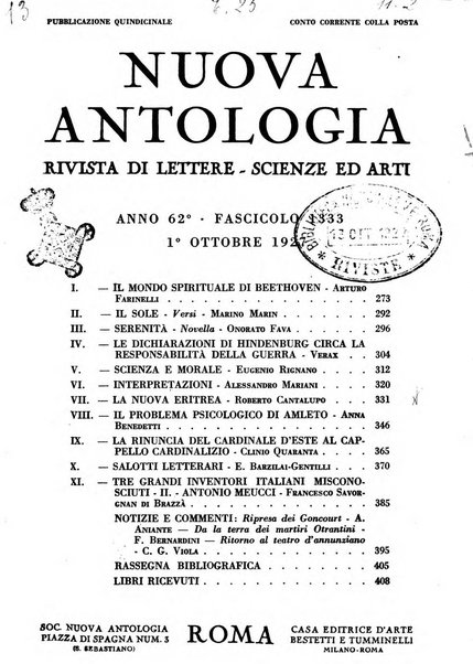 Nuova Antologia rivista di lettere, scienze ed arti