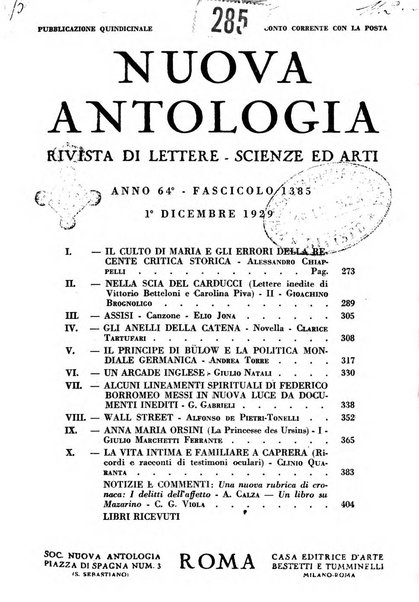 Nuova Antologia rivista di lettere, scienze ed arti