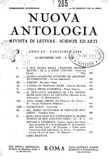 Nuova Antologia rivista di lettere, scienze ed arti