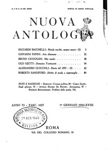 Nuova Antologia rivista di lettere, scienze ed arti