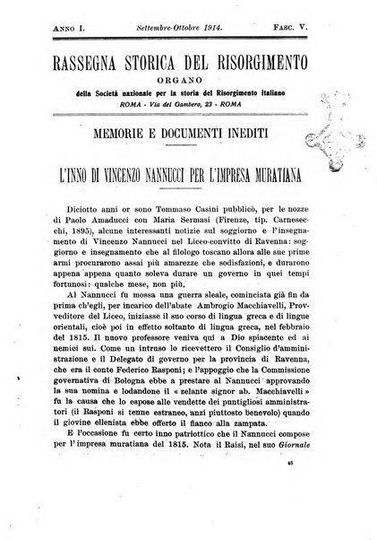 Rassegna storica del Risorgimento organo della Società nazionale per la storia del Risorgimento italiano