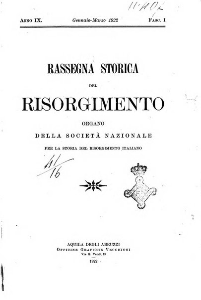 Rassegna storica del Risorgimento organo della Società nazionale per la storia del Risorgimento italiano