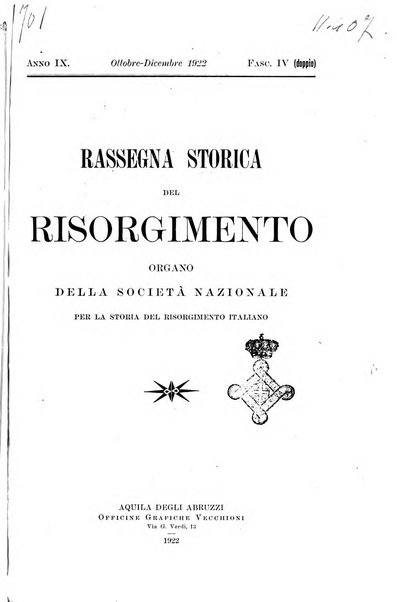 Rassegna storica del Risorgimento organo della Società nazionale per la storia del Risorgimento italiano