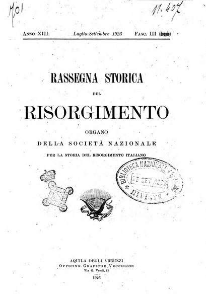 Rassegna storica del Risorgimento organo della Società nazionale per la storia del Risorgimento italiano