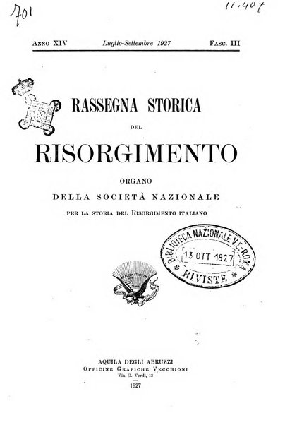 Rassegna storica del Risorgimento organo della Società nazionale per la storia del Risorgimento italiano