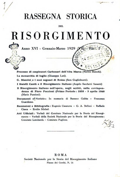 Rassegna storica del Risorgimento organo della Società nazionale per la storia del Risorgimento italiano