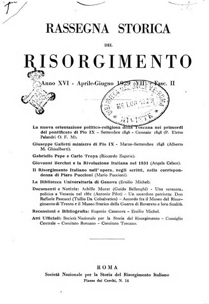 Rassegna storica del Risorgimento organo della Società nazionale per la storia del Risorgimento italiano