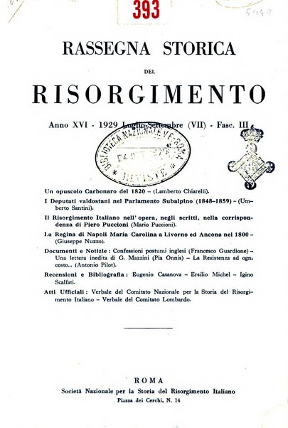 Rassegna storica del Risorgimento organo della Società nazionale per la storia del Risorgimento italiano