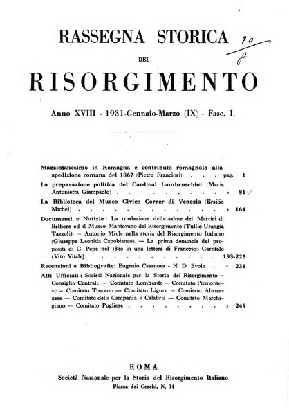 Rassegna storica del Risorgimento organo della Società nazionale per la storia del Risorgimento italiano