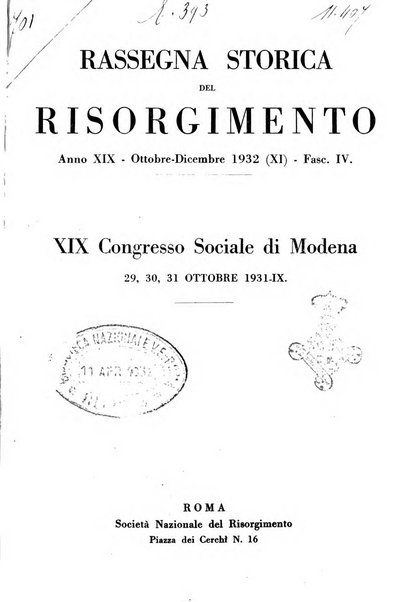 Rassegna storica del Risorgimento organo della Società nazionale per la storia del Risorgimento italiano