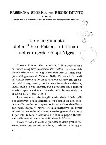 Rassegna storica del Risorgimento organo della Società nazionale per la storia del Risorgimento italiano