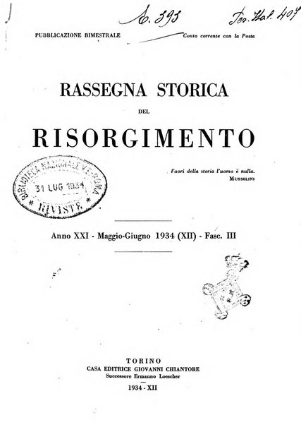 Rassegna storica del Risorgimento organo della Società nazionale per la storia del Risorgimento italiano