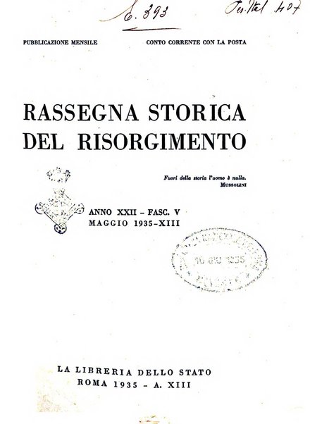 Rassegna storica del Risorgimento organo della Società nazionale per la storia del Risorgimento italiano