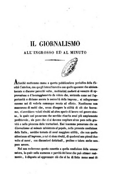 La civiltà cattolica pubblicazione periodica per tutta l'Italia