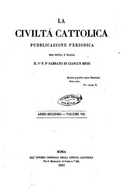 La civiltà cattolica pubblicazione periodica per tutta l'Italia