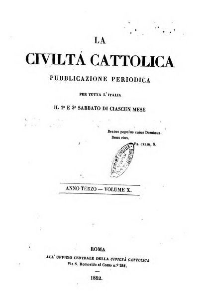 La civiltà cattolica pubblicazione periodica per tutta l'Italia