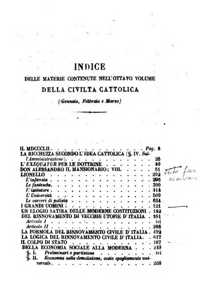 La civiltà cattolica pubblicazione periodica per tutta l'Italia